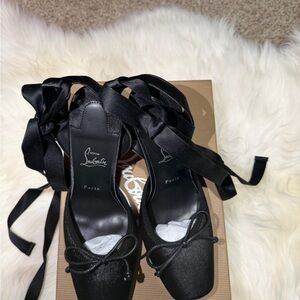 Black Satin Heels with Ribbon